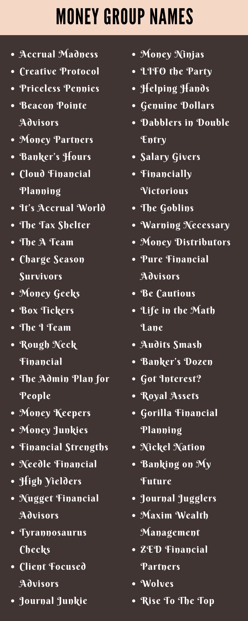 400 Cool Money Group Names Ideas and Suggestions