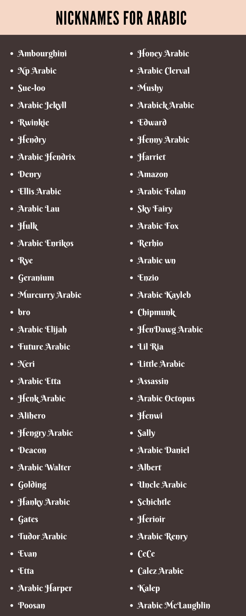 Nicknames for Arabic