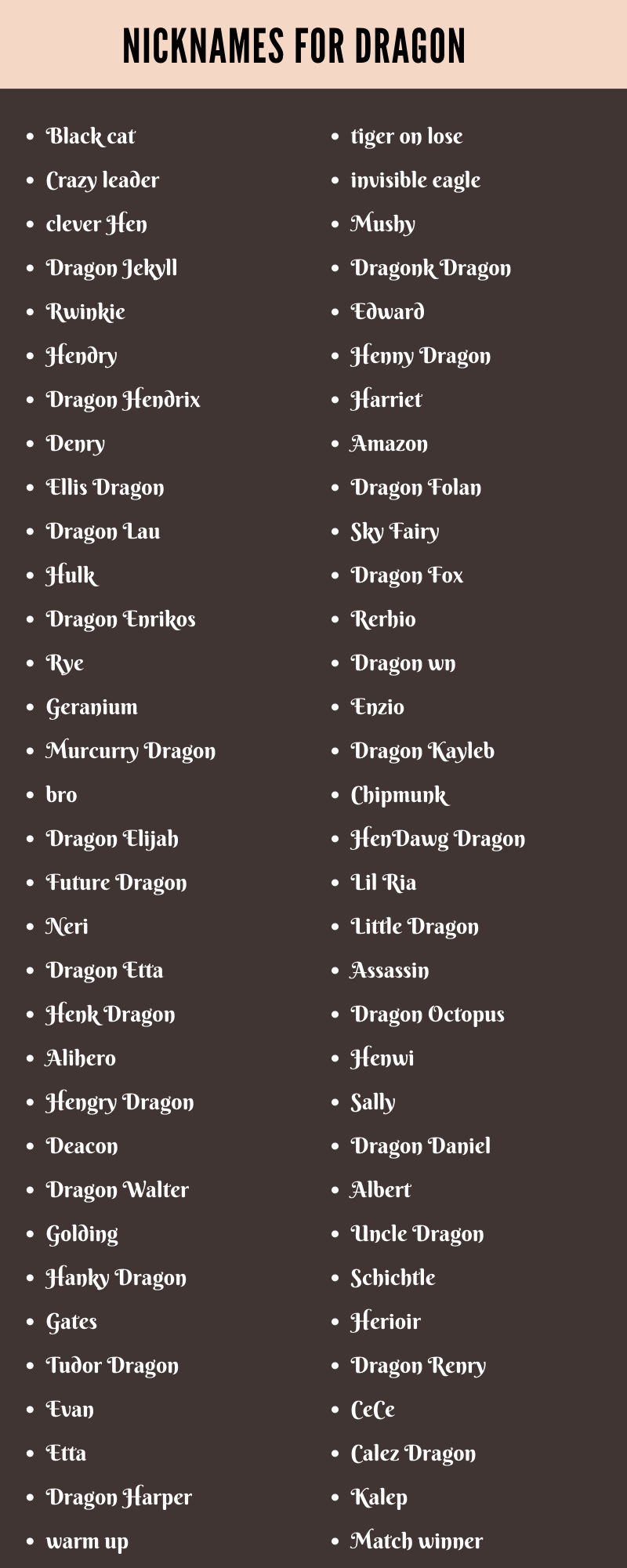 Nicknames for Dragon