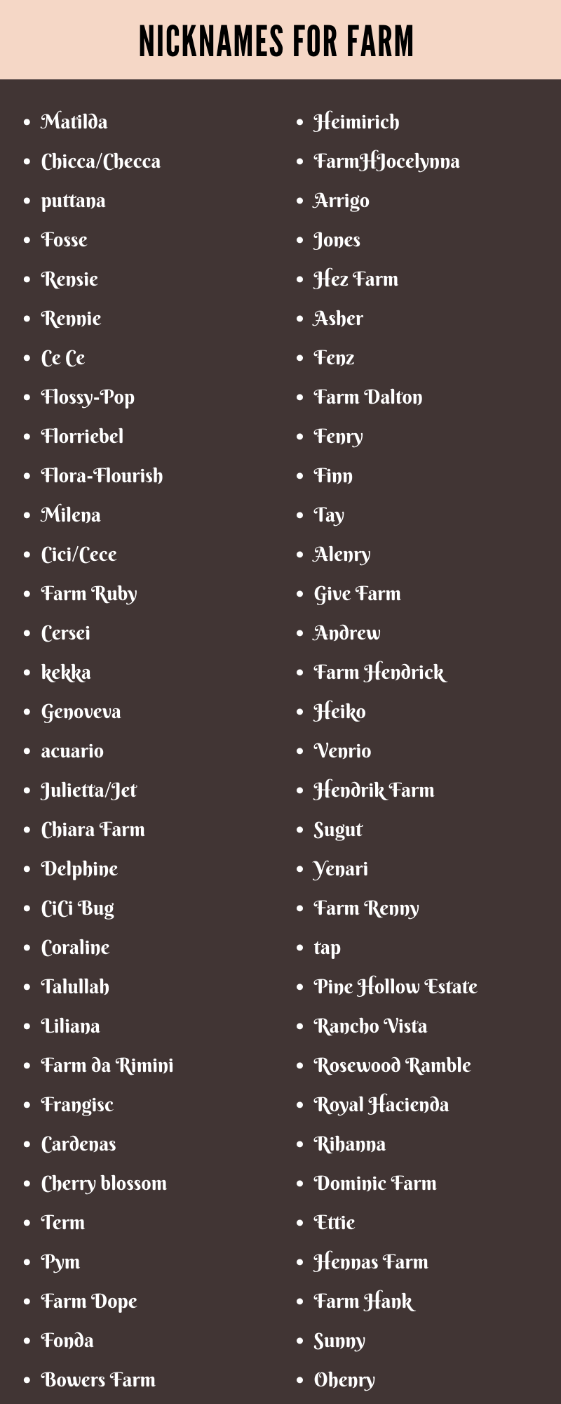 Nicknames for Farm