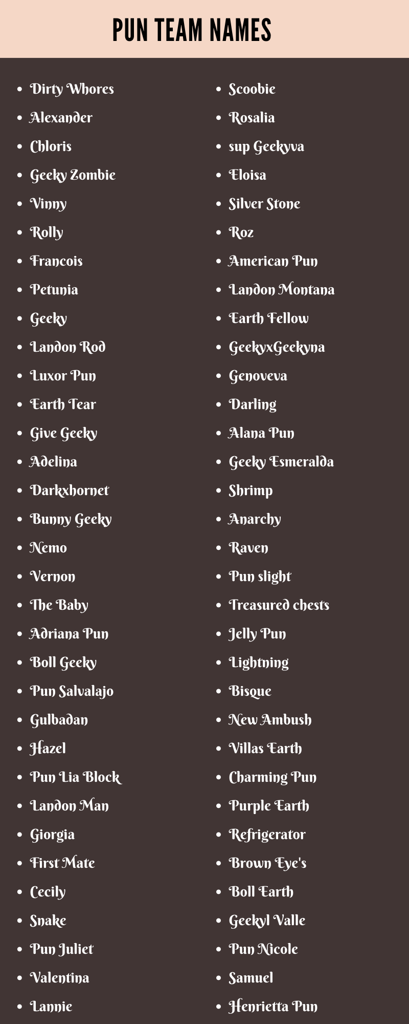 Pun Team Names
