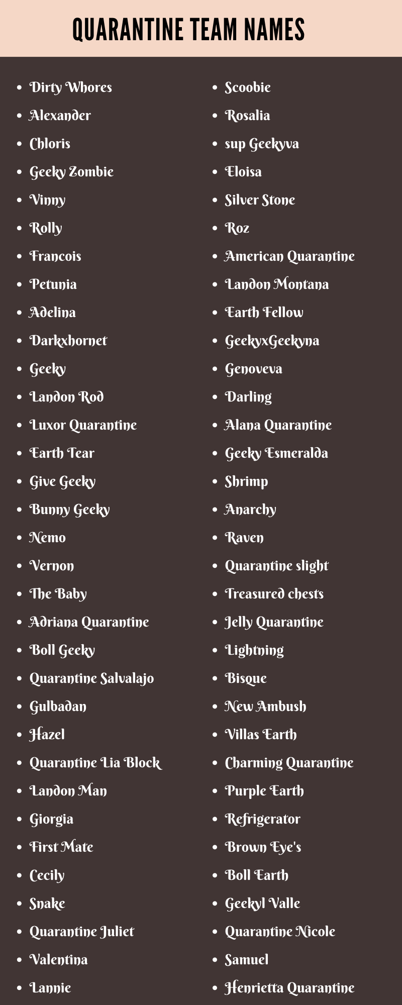 Quarantine Team Names