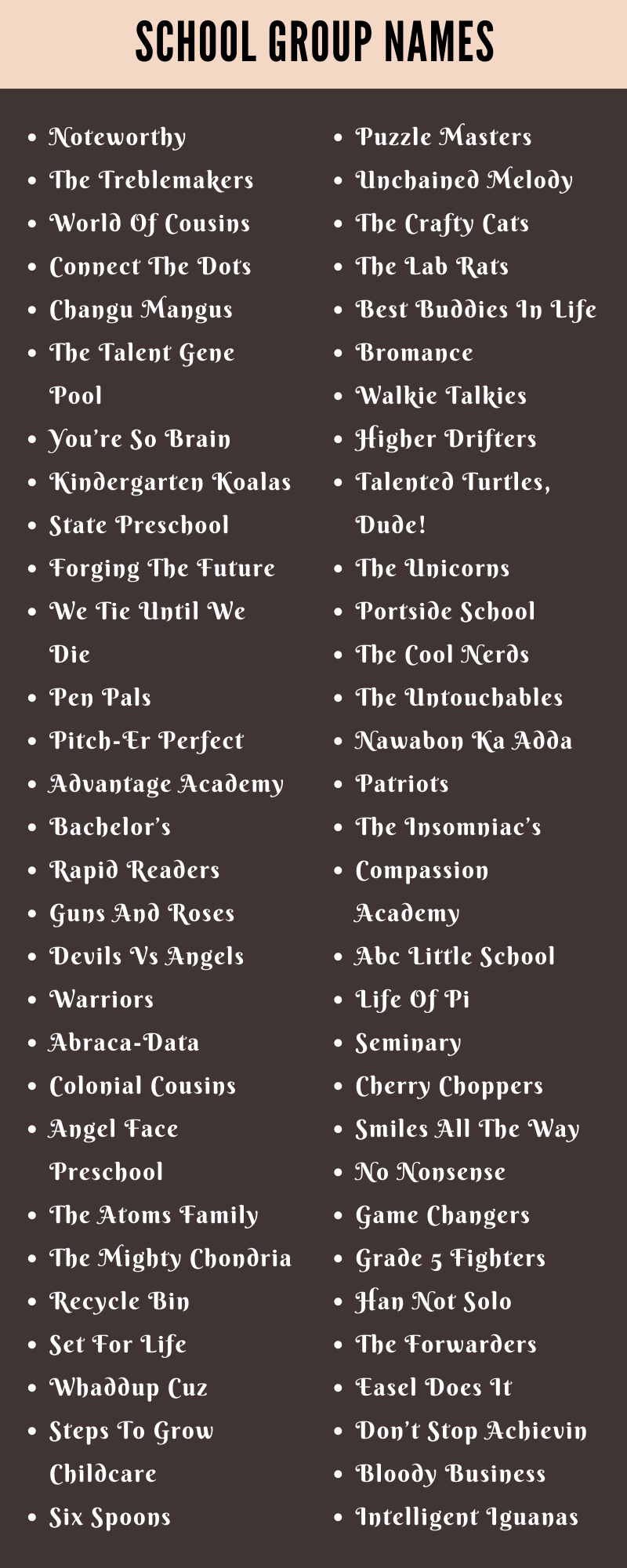 400 Cool School Group Names Ideas and Suggestions