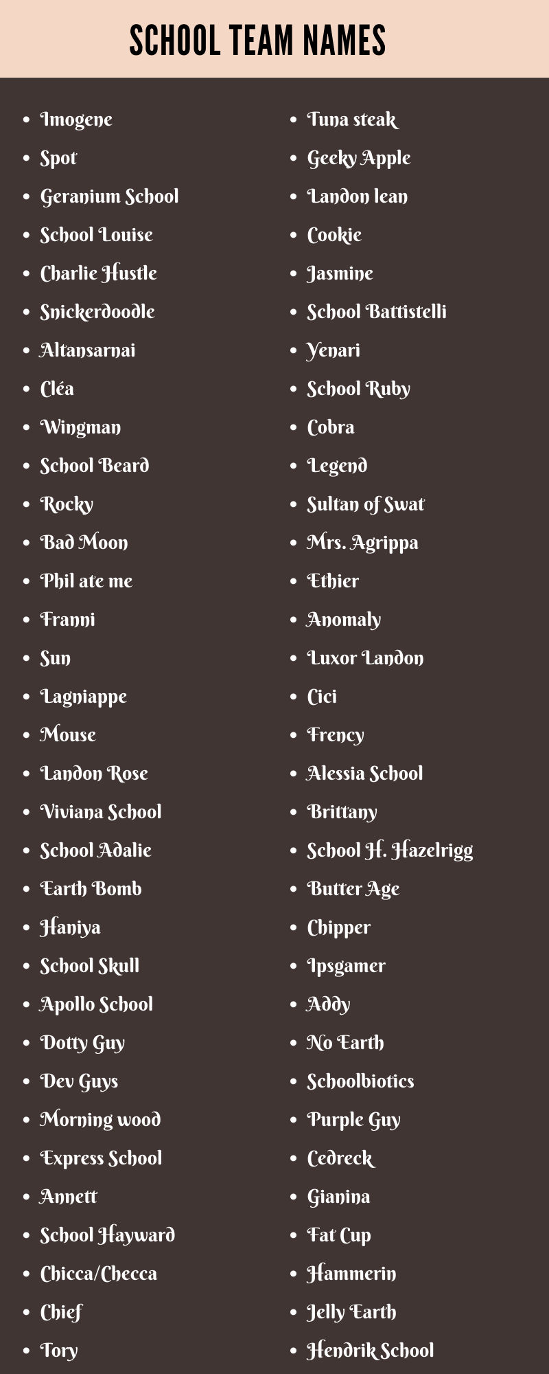 400 Cool School Team Names Ideas And Suggestions