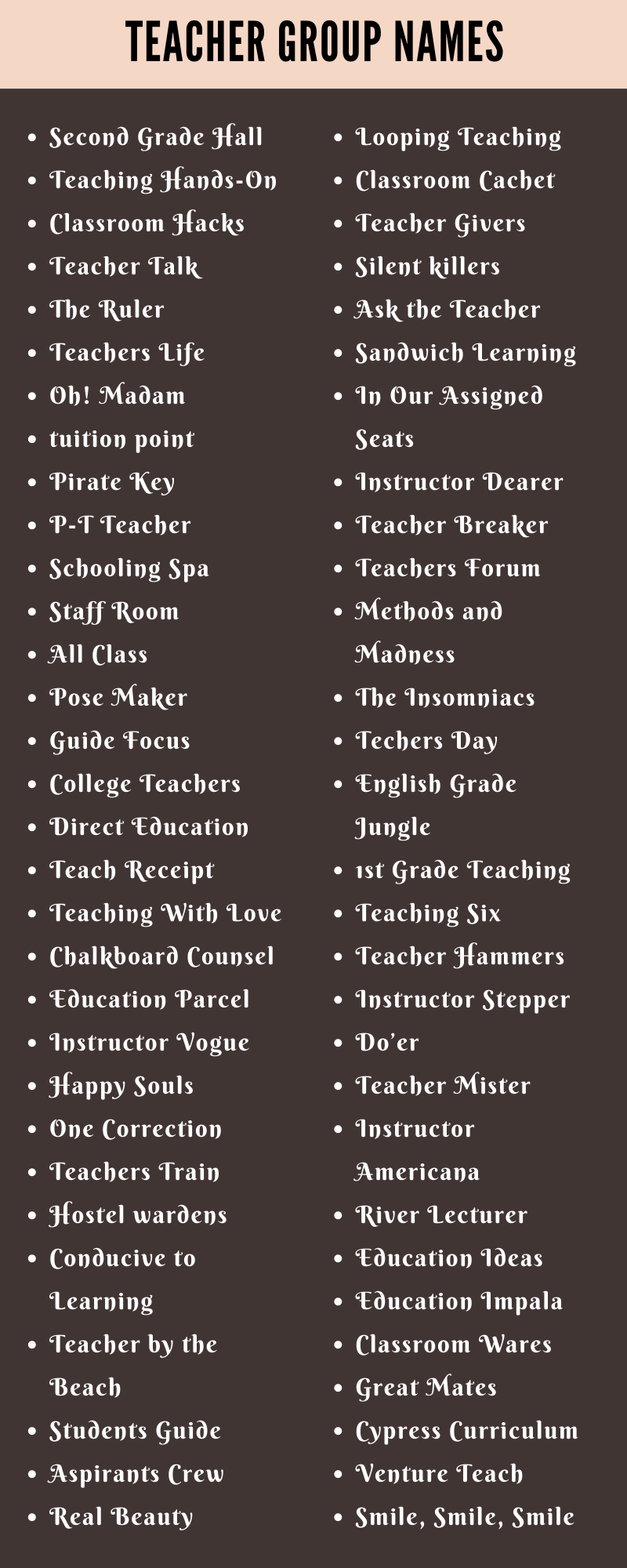 400 Cool Teacher Group Names Ideas and Suggestions