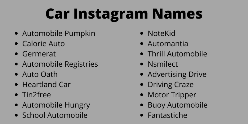 Car Instagram Names