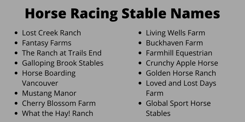 Horse Racing Stable Names