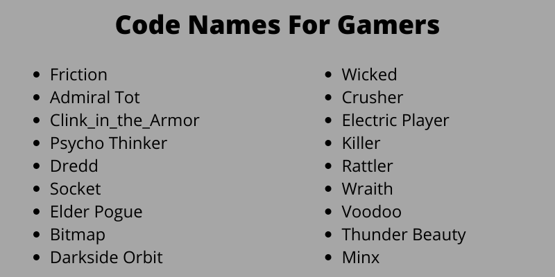 Code Names For Gamers