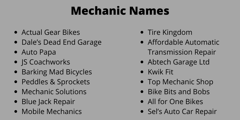 Mechanic Names