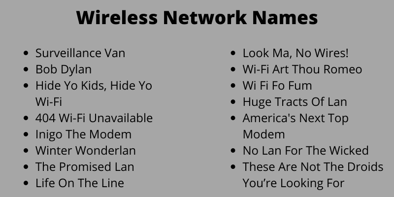 400 Cool Wireless Network Names Ideas For You