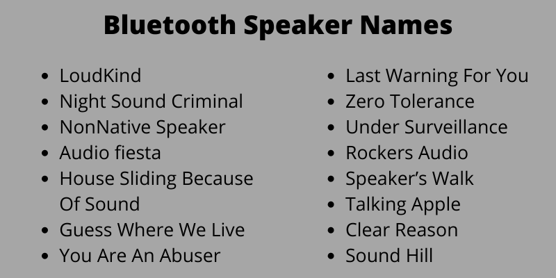 Bluetooth Speaker Names
