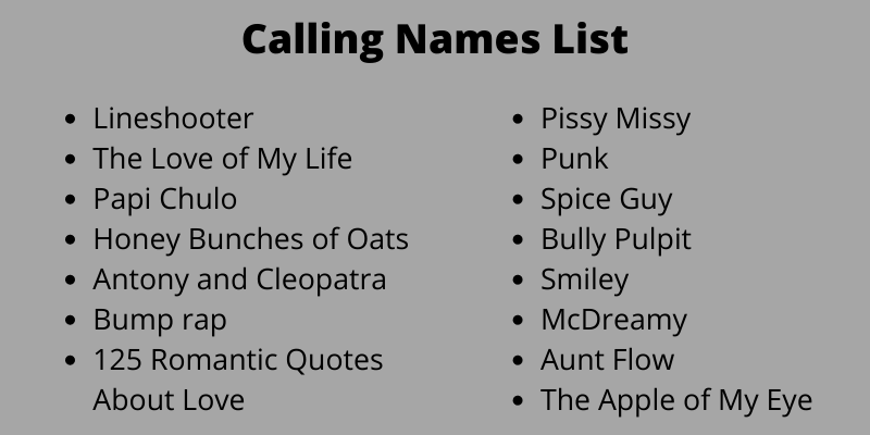 Calling Names List