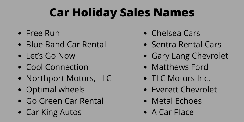 Car Holiday Sales Names