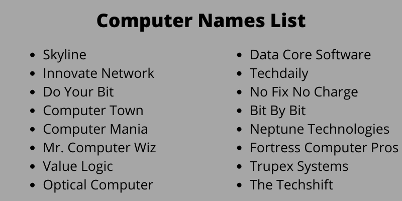 Computer Names List