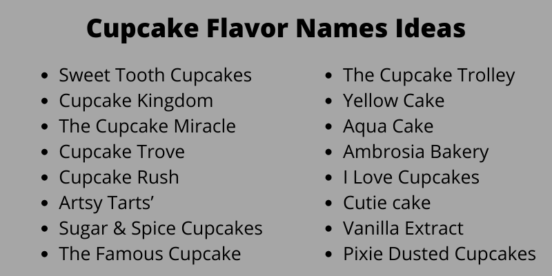Cupcake Flavor Names Ideas