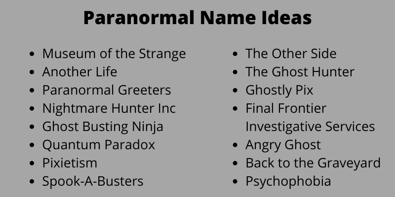 Paranormal Name Ideas